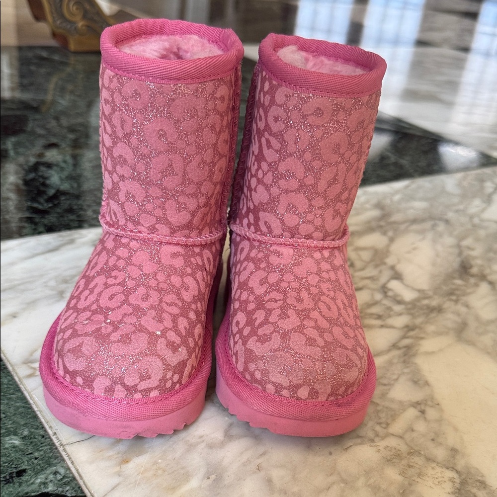 UGG Pink Glitter Leopard Print Kids Boots